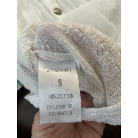 THML White Cotton Embroidered Bright Colors Flowers Ladies S Top Puffy Sleeves - Picture 9 of 10